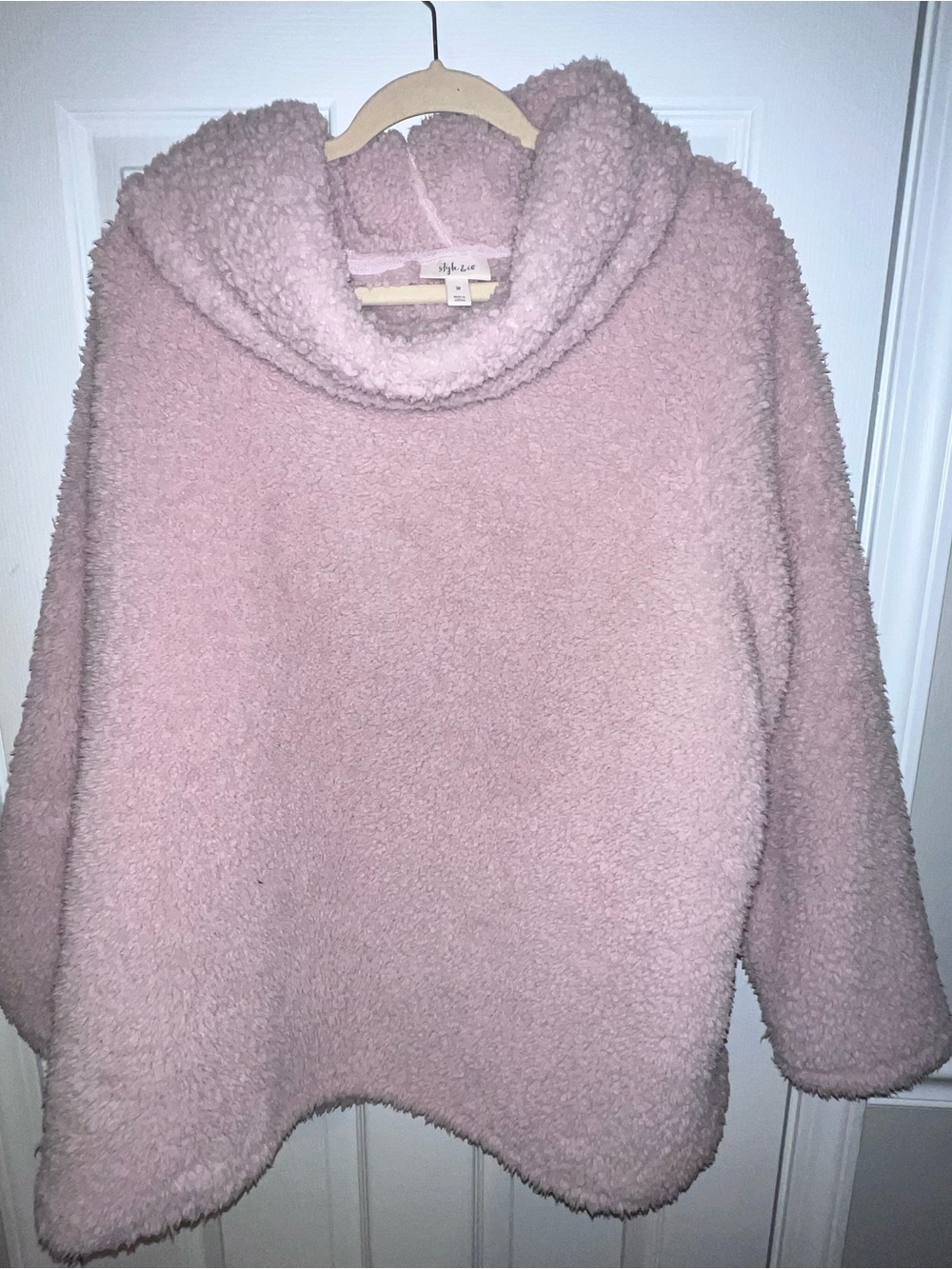 Style & Co Pink Sherpa Teddy Pullover 3X Plus Size Cozy Cowl Neck